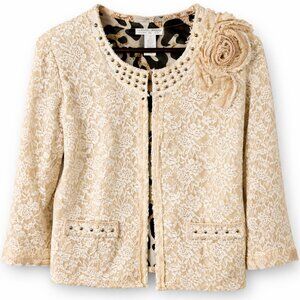 Alberto Makali Lace Jacket Beaded Embellished Lined 3/4 Sleeve Cream M